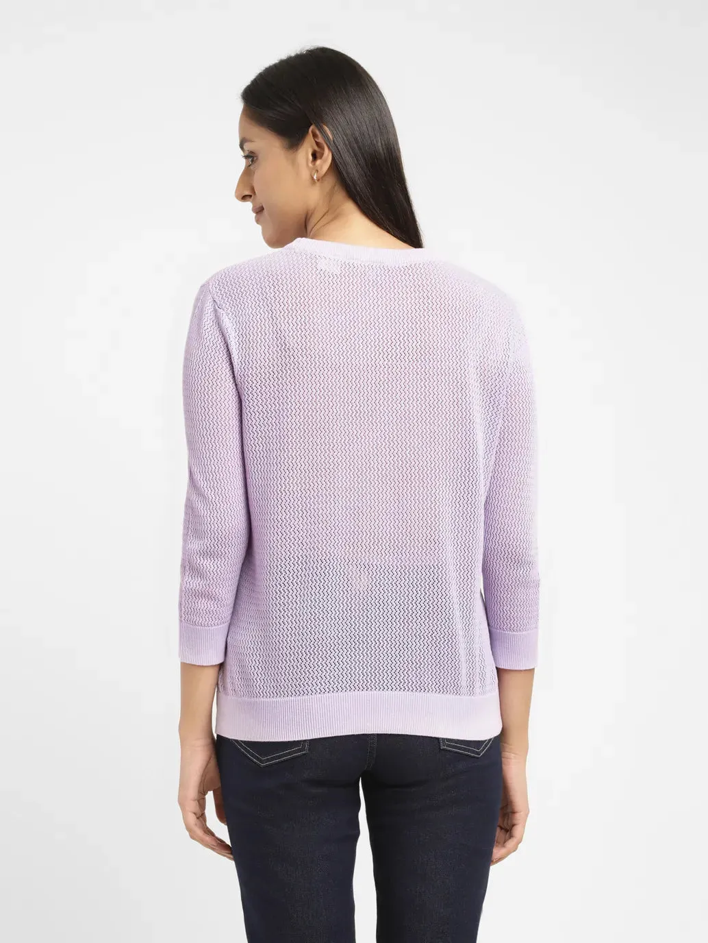 Women's Self Design Lilac Crew Neck Sweater