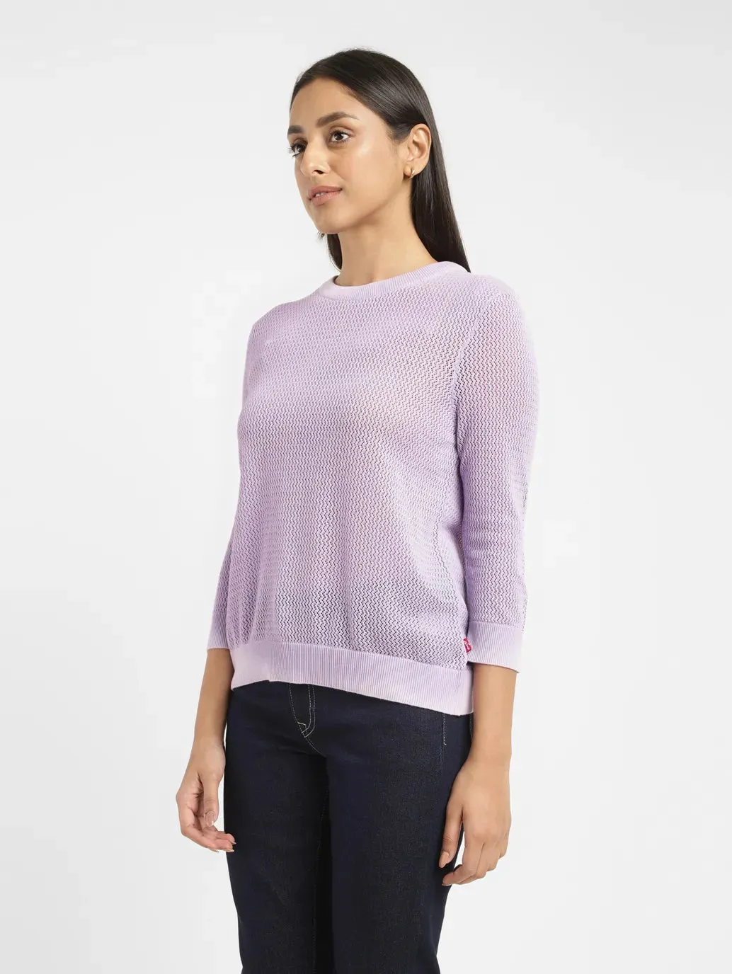 Women's Self Design Lilac Crew Neck Sweater