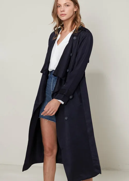 Women's Tie Waist Maxi Trench Coat