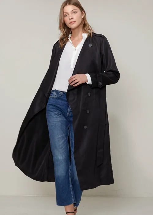 Women's Tie Waist Maxi Trench Coat