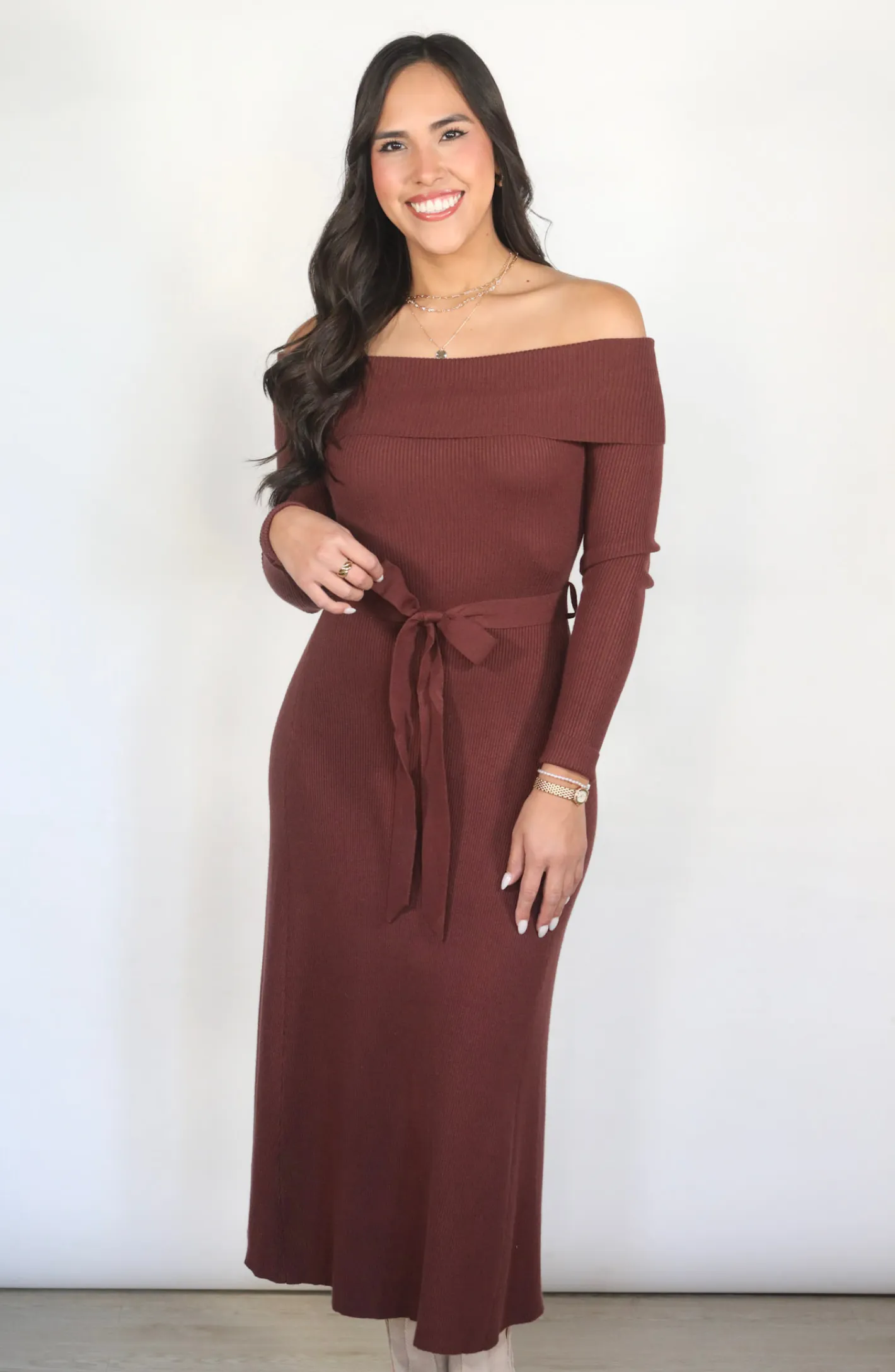 Wrapped In Grace Off Shoulder Midi Sweater Dress