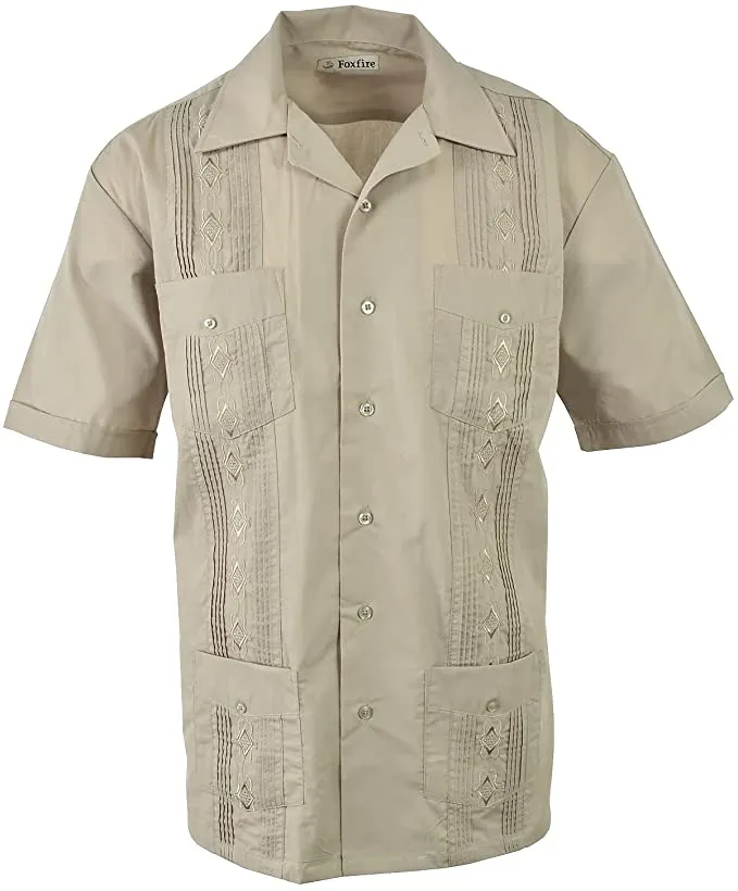 X FOXFIRE Sportswear Men's Short Sleeved Embroidered 4-Pocket Guayabera Shirt, Style#321