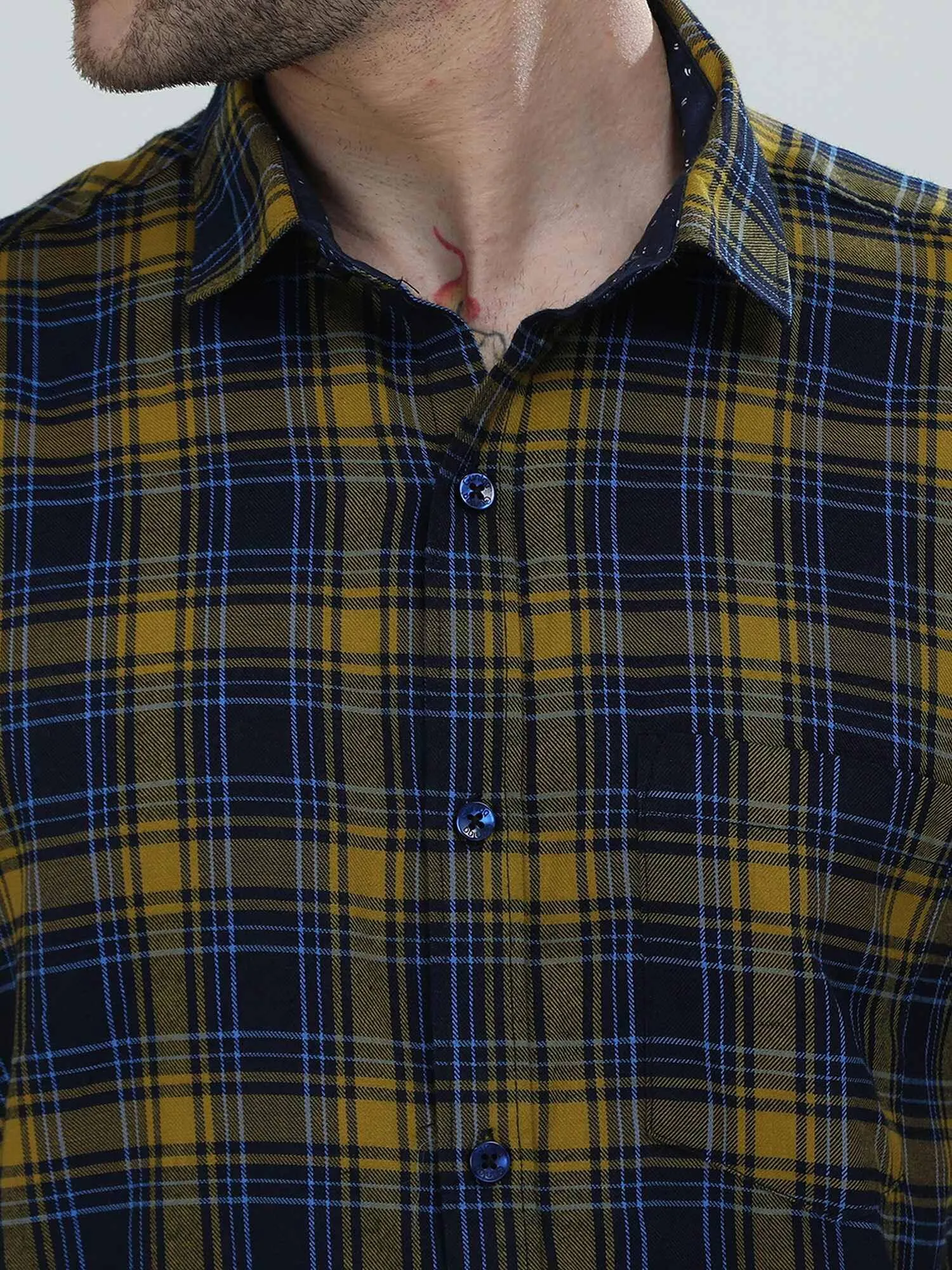 Yellow and Navy Blue Checkered Shirt