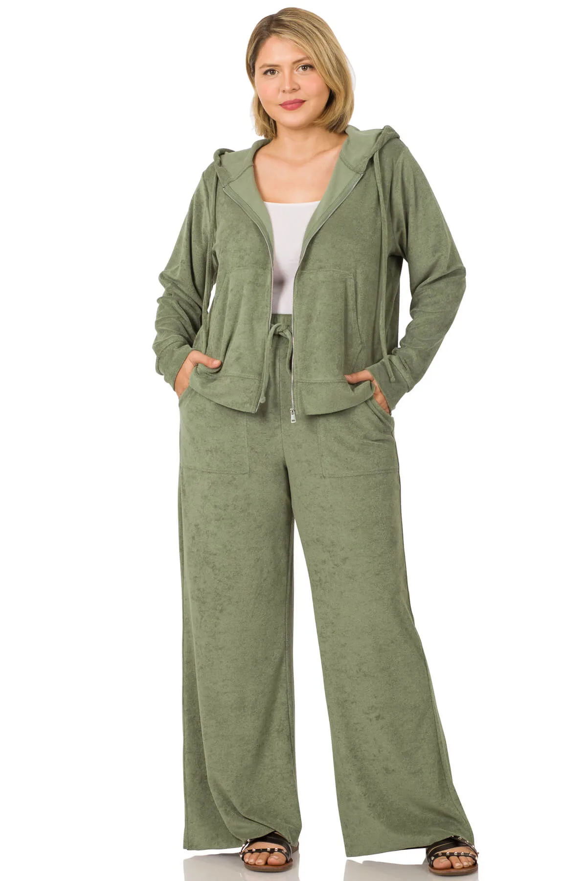 Zip Up Hoodie Jacket and Drawstring Pants | Two-Piece Set