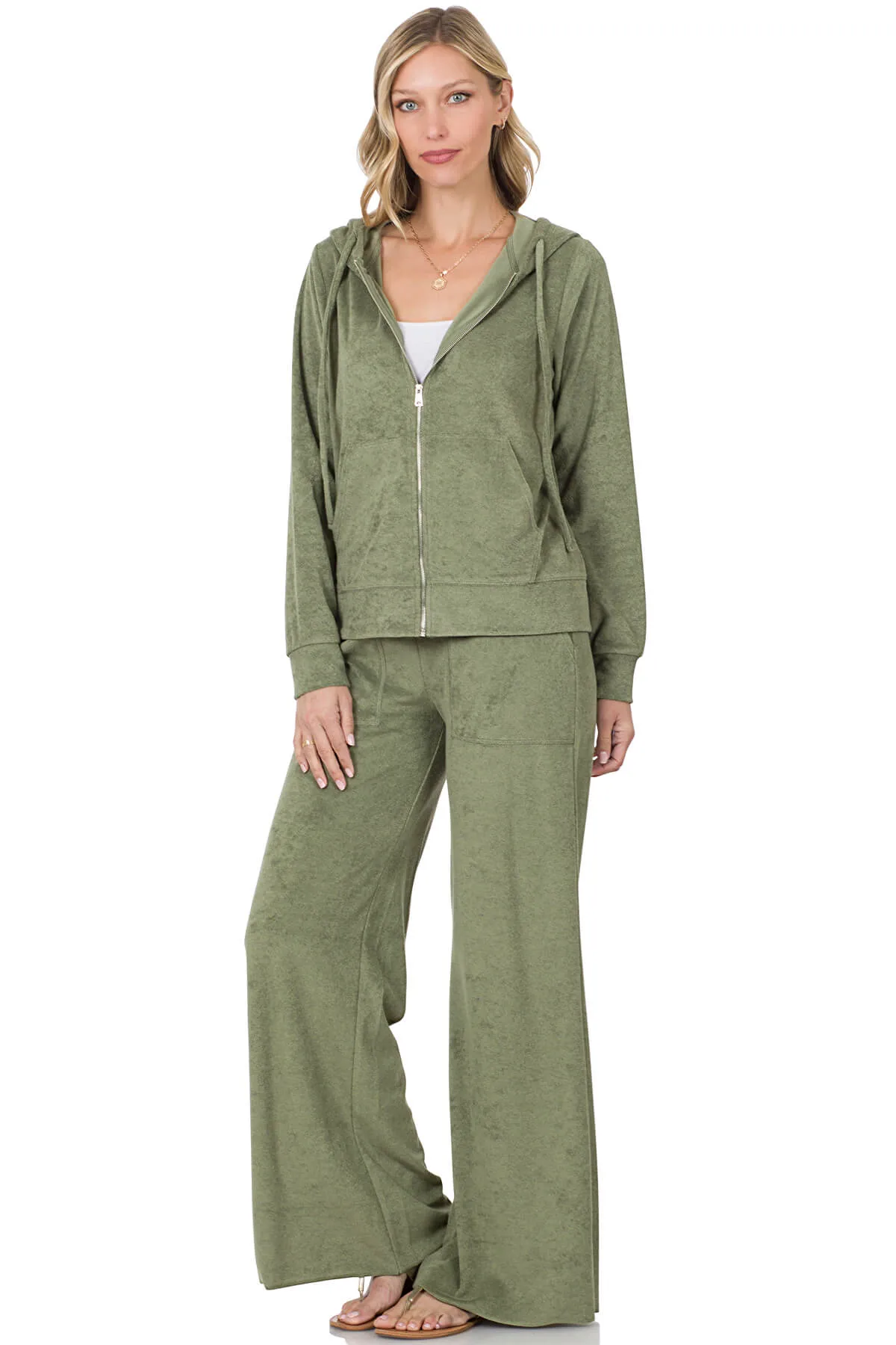 Zip Up Hoodie Jacket and Drawstring Pants | Two-Piece Set