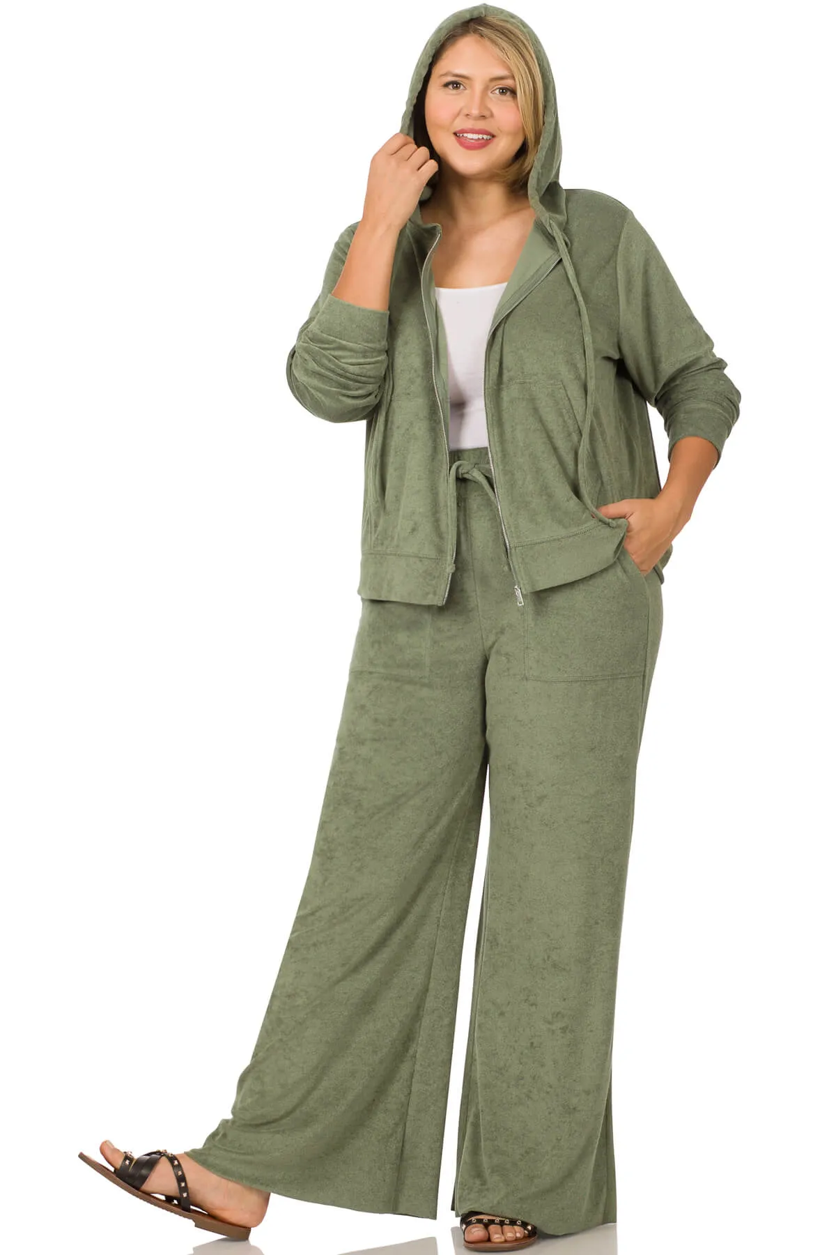 Zip Up Hoodie Jacket and Drawstring Pants | Two-Piece Set